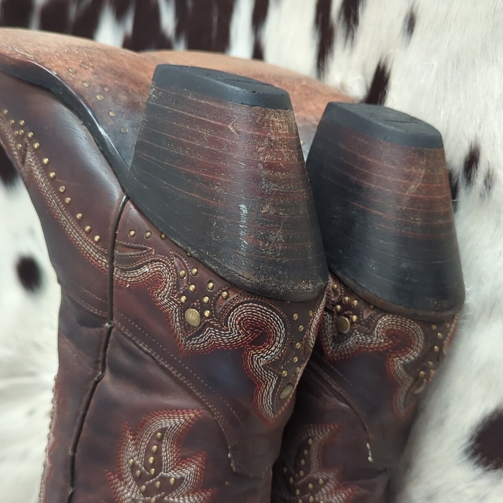 CORRAL ladies fancy studded brown leather boots style #G1031 snip toe sz 7 - Picture 14 of 16